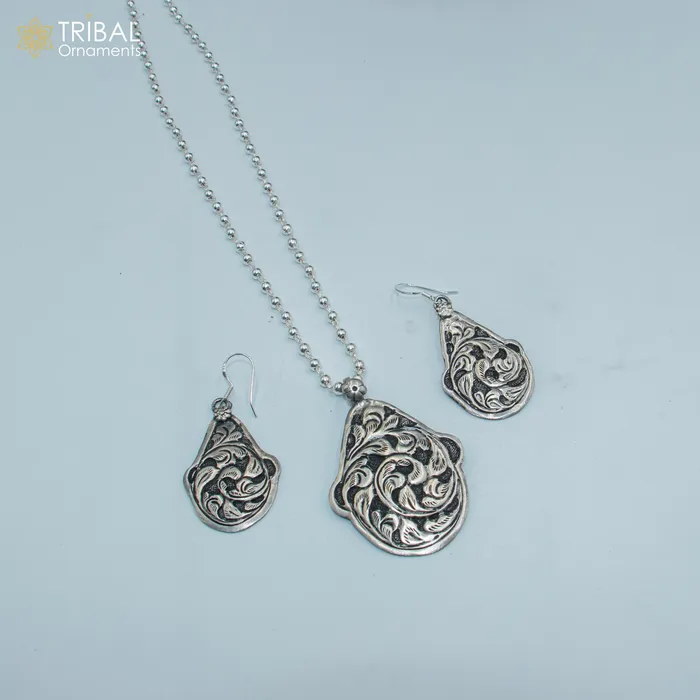 30 925 sterling silver handmade beaded chain with chitai design long necklace traditional cultural functional pendant necklace jewelry Set712 TRIBAL ORNAMENTS Necklaces