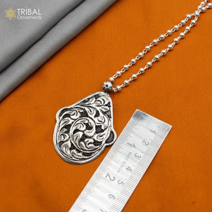 30 925 sterling silver handmade beaded chain with chitai design long necklace traditional cultural functional pendant necklace jewelry Set712 TRIBAL ORNAMENTS Necklaces