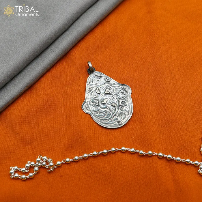 30 925 sterling silver handmade beaded chain with chitai design long necklace traditional cultural functional pendant necklace jewelry Set712 TRIBAL ORNAMENTS Necklaces