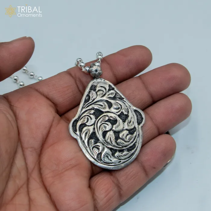 30 925 sterling silver handmade beaded chain with chitai design long necklace traditional cultural functional pendant necklace jewelry Set712 TRIBAL ORNAMENTS Necklaces