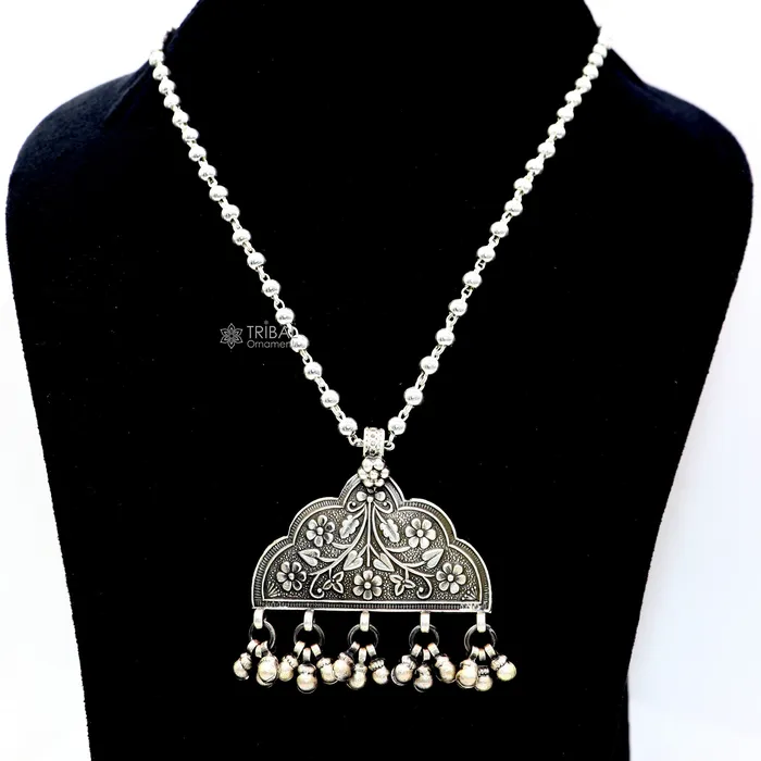 30 925 sterling silver handmade beaded long necklace with unique design traditional cultural functional pendant necklace jewelry Set690 TRIBAL ORNAMENTS Necklaces