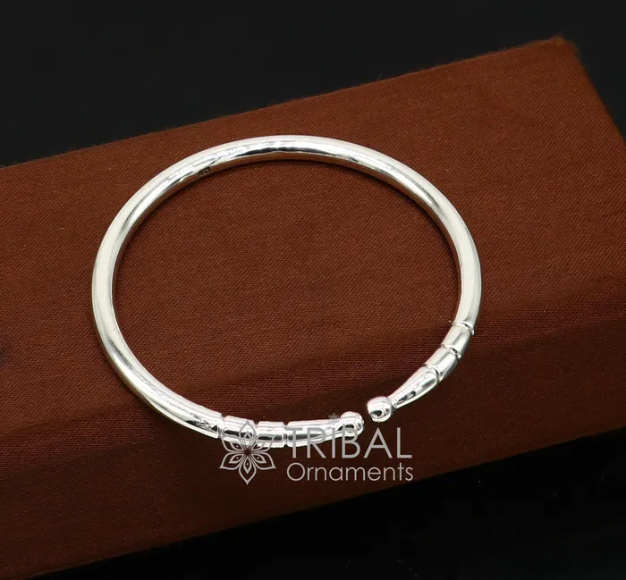 4mm 925 Solid sterling silver handmade design plain shiny bangle bracelet adjustable kada best Modern trendy gift for unisex nsk685 TRIBAL ORNAMENTS Bracelets