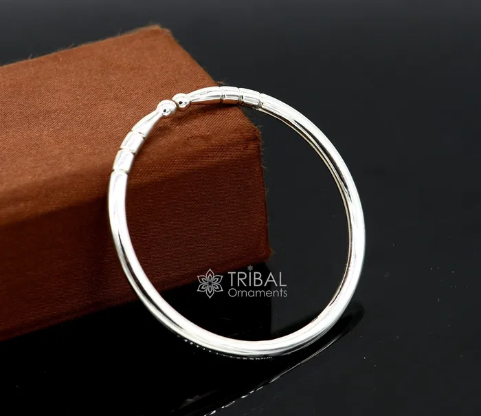 4mm 925 Solid sterling silver handmade design plain shiny bangle bracelet adjustable kada best Modern trendy gift for unisex nsk685 TRIBAL ORNAMENTS Bracelets