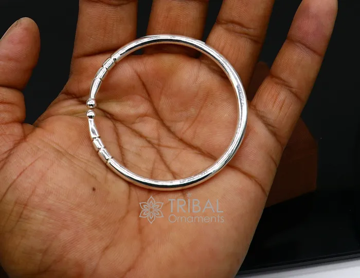 4mm 925 Solid sterling silver handmade design plain shiny bangle bracelet adjustable kada best Modern trendy gift for unisex nsk685 TRIBAL ORNAMENTS Bracelets