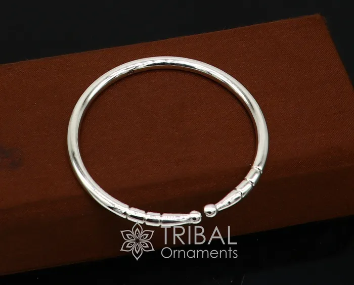 4mm 925 Solid sterling silver handmade design plain shiny bangle bracelet adjustable kada best Modern trendy gift for unisex nsk685 TRIBAL ORNAMENTS Bracelets