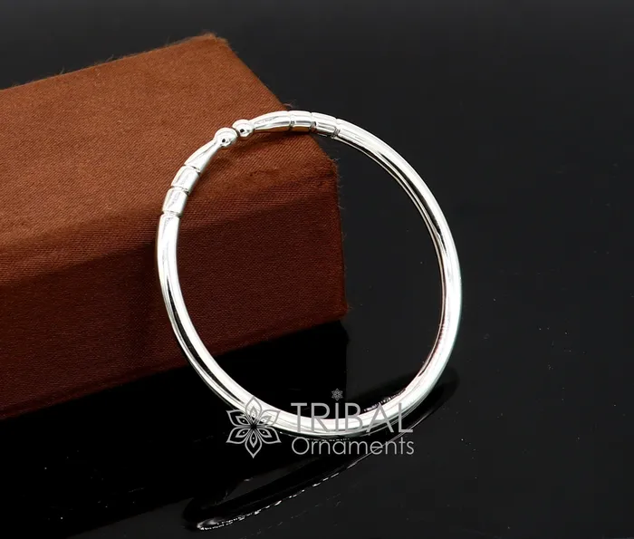 4mm 925 Solid sterling silver handmade design plain shiny bangle bracelet adjustable kada best Modern trendy gift for unisex nsk685 TRIBAL ORNAMENTS Bracelets