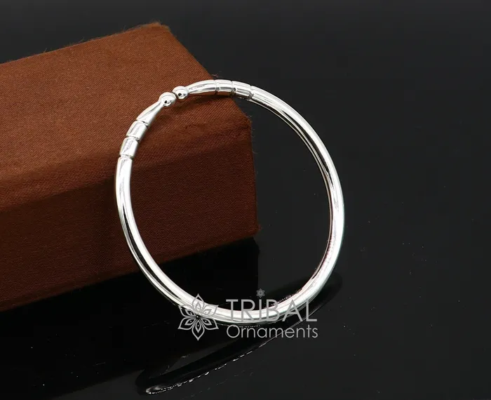 4mm 925 Solid sterling silver handmade design plain shiny bangle bracelet adjustable kada best Modern trendy gift for unisex nsk685 TRIBAL ORNAMENTS Bracelets