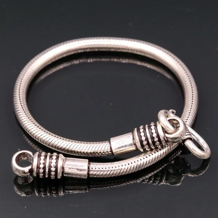 4mm 925 sterling silver handmade amazing inches snake chain flexible unisex bracelet jewelry from Rajasthan india sbr47 TRIBAL ORNAMENTS Bracelets