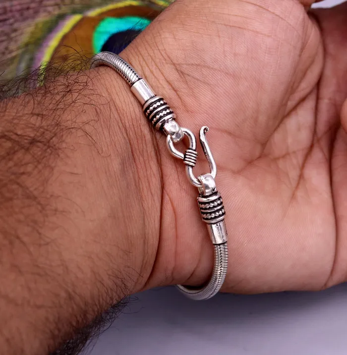 4mm 925 sterling silver handmade amazing inches snake chain flexible unisex bracelet jewelry from Rajasthan india sbr47 TRIBAL ORNAMENTS Bracelets