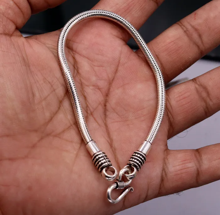 4mm 925 sterling silver handmade amazing inches snake chain flexible unisex bracelet jewelry from Rajasthan india sbr47 TRIBAL ORNAMENTS Bracelets
