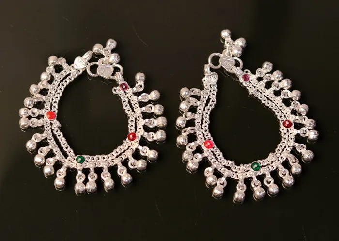 57 Handmade sterling silver baby anklets excellent hanging noisy bells ghungroo baby charm ankle braceletpayal for kids jewelry ank162 TRIBAL ORNAMENTS Bracelets 57 Handmade sterling silver baby anklets excellent hanging noisy bells ghungroo baby charm ankle braceletpayal for kids jewelry ank162 TRIBAL ORNAMENTS Bracelets