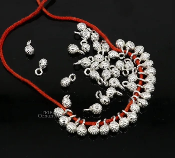 6 mm tiny hanging jingling bells lot 20 pieces 925 sterling silver fabulous beads or hanging drops for custom jewelry making lose beads bd20 TRIBAL ORNAMENTS Necklaces