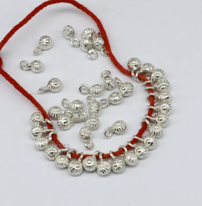 6 mm tiny hanging jingling bells lot 20 pieces 925 sterling silver fabulous beads or hanging drops for custom jewelry making lose beads bd20 TRIBAL ORNAMENTS Necklaces