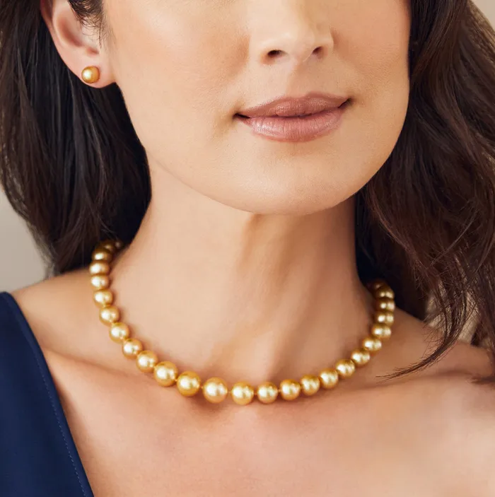 911mm Golden South Sea Pearl Necklace AAAA Quality SPT Necklaces