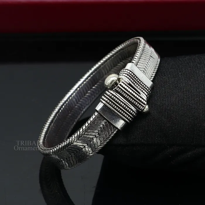 9 925 sterling silver customized snake chain belt bracelet vintage design stylish mens gifting wrist belt bracelet jewelry NSBR550 TRIBAL ORNAMENTS Bracelets