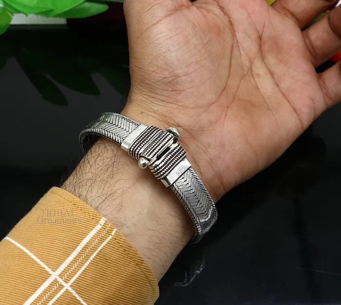 9 925 sterling silver customized snake chain belt bracelet vintage design stylish mens gifting wrist belt bracelet jewelry NSBR550 TRIBAL ORNAMENTS Bracelets