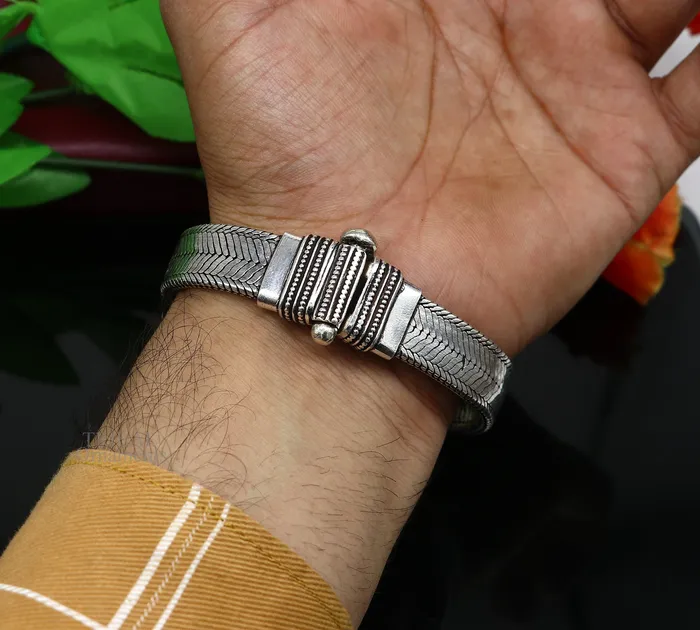9 925 sterling silver customized snake chain belt bracelet vintage design stylish mens gifting wrist belt bracelet jewelry NSBR550 TRIBAL ORNAMENTS Bracelets