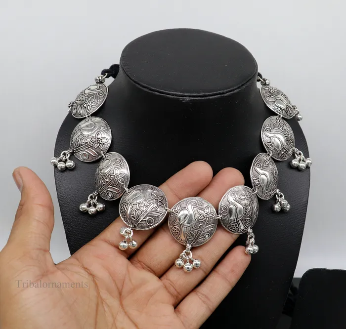 925 sterling silver customized bird design vintage style charm necklace choker tribal ethnic belly dance jewelry best brides gift set259 TRIBAL ORNAMENTS Necklaces