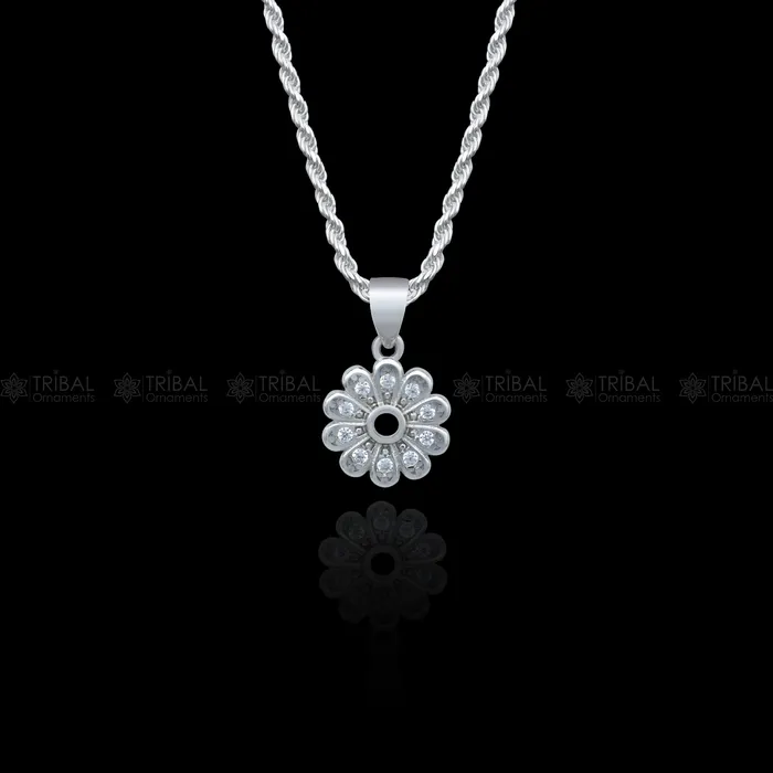 925 Sterling silver flower design diamond cubic zirconia stone pendant nsp988 TRIBAL ORNAMENTS Necklaces