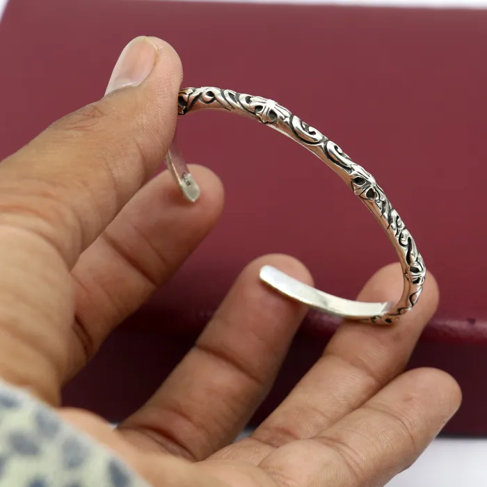 925 sterling silver handcrafted work Superior Quality Graceful Design Glossy Plain solid Bracelet Kada for Men and womens gifting cuff50 TRIBAL ORNAMENTS Bracelets