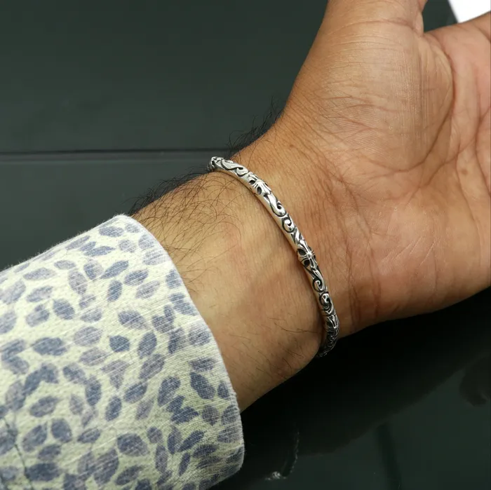925 sterling silver handcrafted work Superior Quality Graceful Design Glossy Plain solid Bracelet Kada for Men and womens gifting cuff50 TRIBAL ORNAMENTS Bracelets