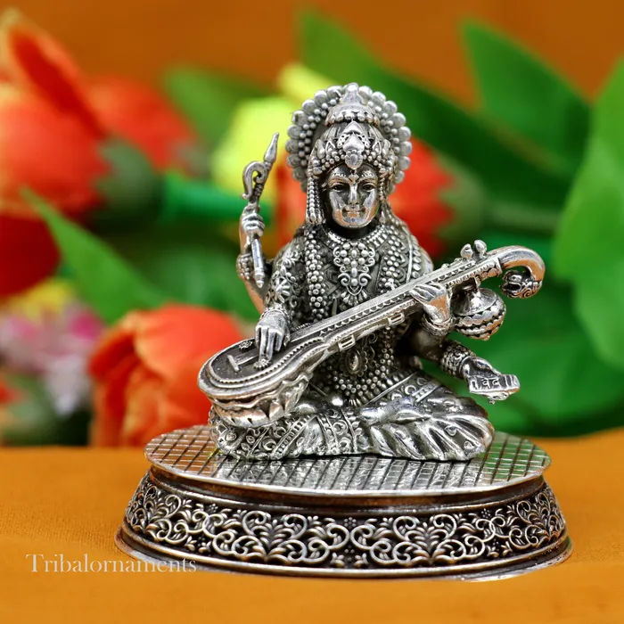 925 Sterling silver handmade customized Hindu idol Saraswati sharda maa statue puja article figurineDiwali puja gift Articles art219 TRIBAL ORNAMENTS Necklaces 925 Sterling silver handmade customized Hindu idol Saraswati sharda maa statue puja article figurineDiwali puja gift Articles art219 TRIBAL ORNAMENTS Necklaces