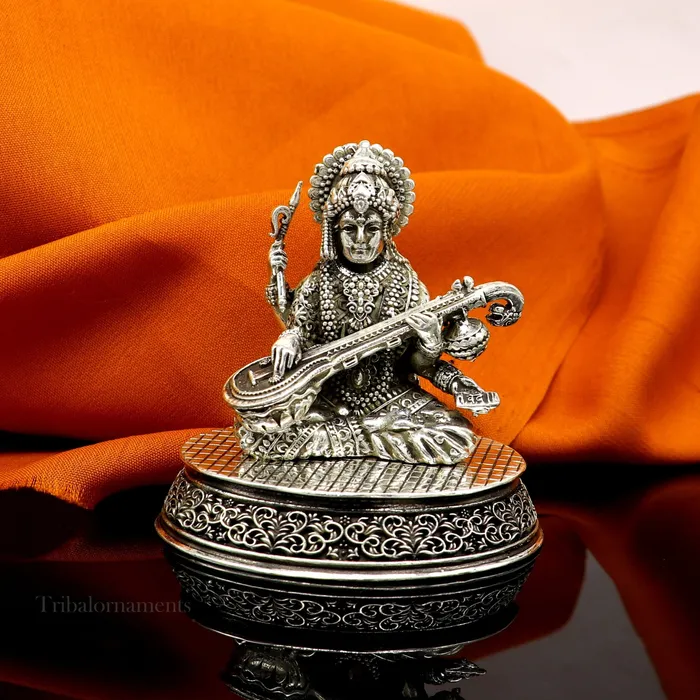925 Sterling silver handmade customized Hindu idol Saraswati sharda maa statue puja article figurineDiwali puja gift Articles art219 TRIBAL ORNAMENTS Necklaces