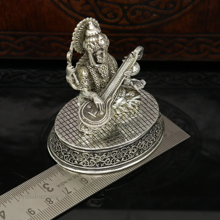 925 Sterling silver handmade customized Hindu idol Saraswati sharda maa statue puja article figurineDiwali puja gift Articles art219 TRIBAL ORNAMENTS Necklaces