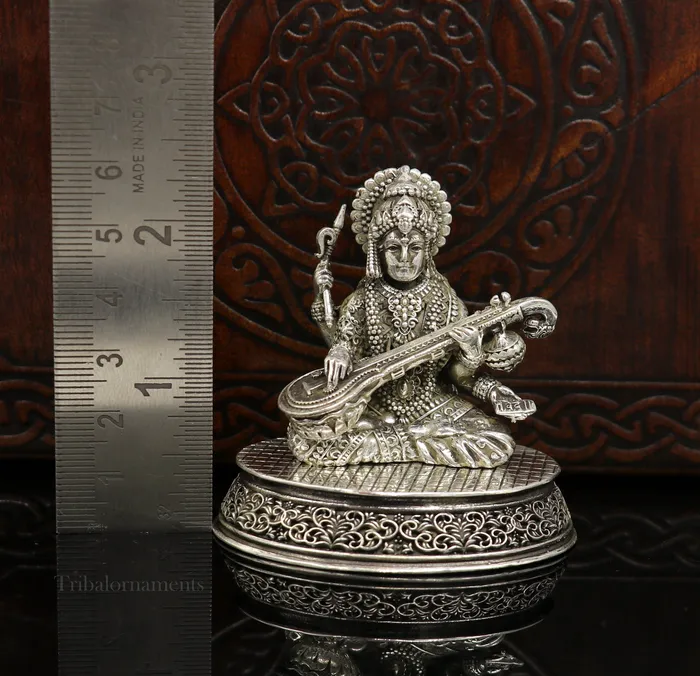 925 Sterling silver handmade customized Hindu idol Saraswati sharda maa statue puja article figurineDiwali puja gift Articles art219 TRIBAL ORNAMENTS Necklaces