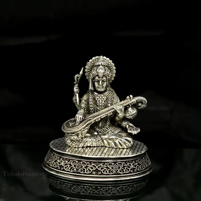 925 Sterling silver handmade customized Hindu idol Saraswati sharda maa statue puja article figurineDiwali puja gift Articles art219 TRIBAL ORNAMENTS Necklaces