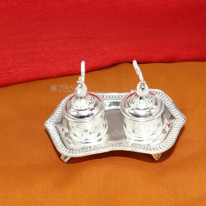 925 sterling silver handmade fabulous peacock design combo of two trinket box for kumkum sindur abil gulal rice best puja article stb827 TRIBAL ORNAMENTS Necklaces