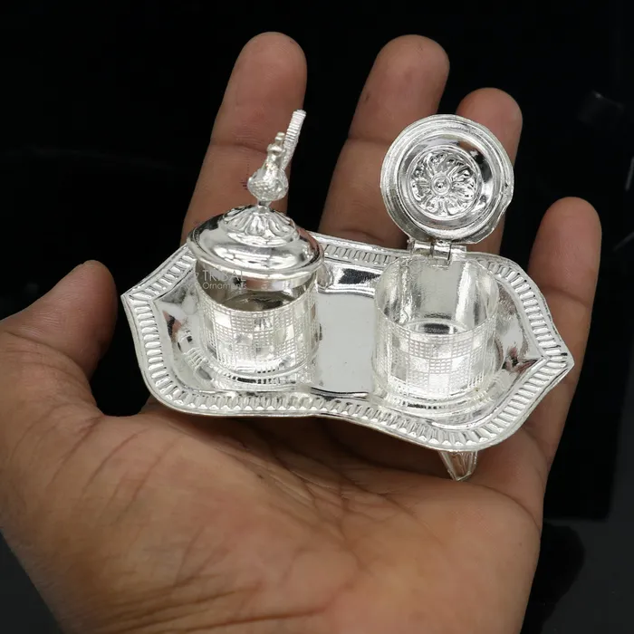 925 sterling silver handmade fabulous peacock design combo of two trinket box for kumkum sindur abil gulal rice best puja article stb827 TRIBAL ORNAMENTS Necklaces