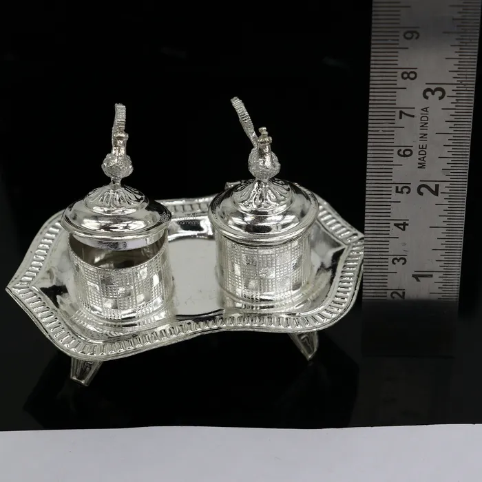 925 sterling silver handmade fabulous peacock design combo of two trinket box for kumkum sindur abil gulal rice best puja article stb827 TRIBAL ORNAMENTS Necklaces