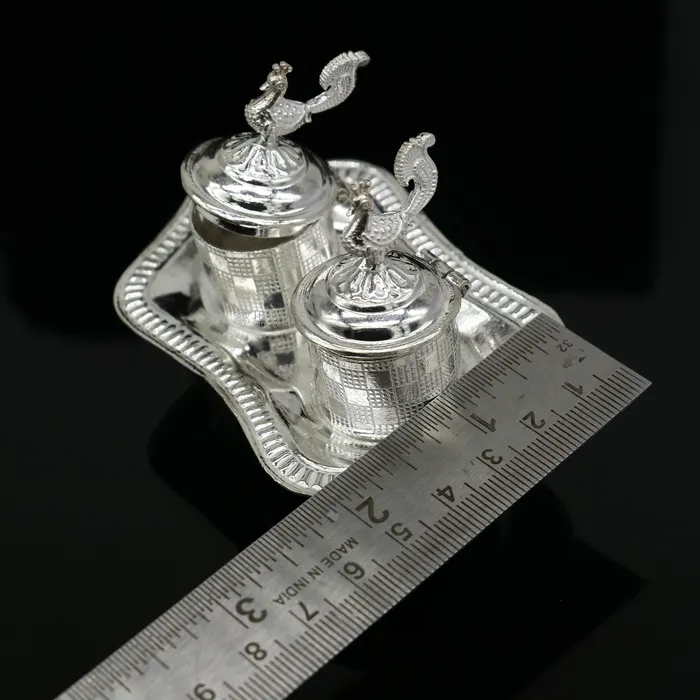 925 sterling silver handmade fabulous peacock design combo of two trinket box for kumkum sindur abil gulal rice best puja article stb827 TRIBAL ORNAMENTS Necklaces