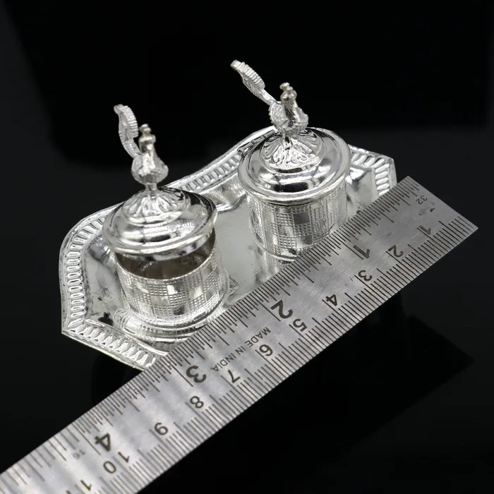 925 sterling silver handmade fabulous peacock design combo of two trinket box for kumkum sindur abil gulal rice best puja article stb827 TRIBAL ORNAMENTS Necklaces
