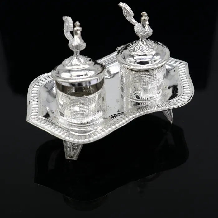 925 sterling silver handmade fabulous peacock design combo of two trinket box for kumkum sindur abil gulal rice best puja article stb827 TRIBAL ORNAMENTS Necklaces