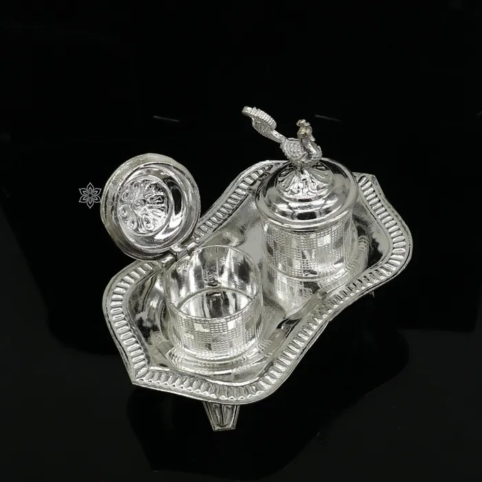 925 sterling silver handmade fabulous peacock design combo of two trinket box for kumkum sindur abil gulal rice best puja article stb827 TRIBAL ORNAMENTS Necklaces
