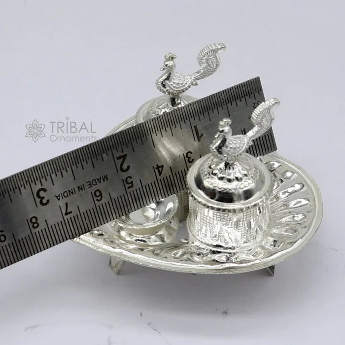 925 sterling silver handmade fabulous peacock design combo of two trinket box for kumkum sindur abil gulal rice best puja article stb828 TRIBAL ORNAMENTS Necklaces