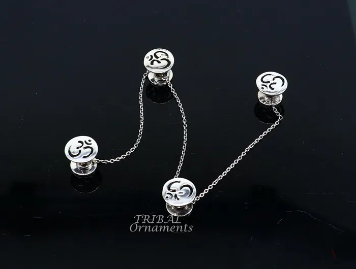 925 Sterling silver handmade gorgeous sign Aum or OM design buttons or cufflinks for mens kurta best gifting jewelry occasions btn04 TRIBAL ORNAMENTS Rings