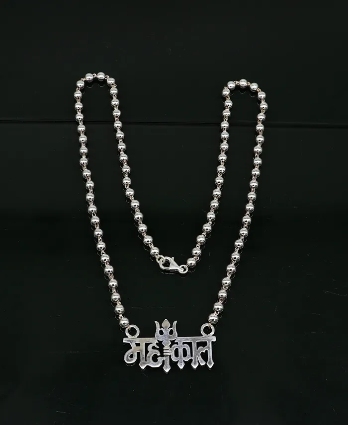 925 sterling silver handmade Lord shiva Mahakal Name pendant amazing stunning beaded divine necklace blessing shiva necklace set212 TRIBAL ORNAMENTS Necklaces