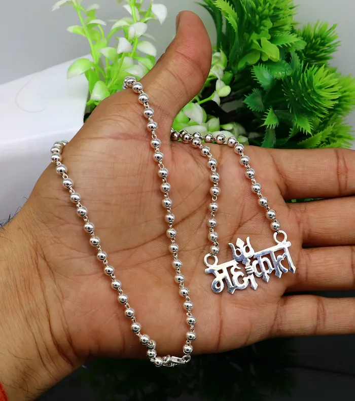 925 sterling silver handmade Lord shiva Mahakal Name pendant amazing stunning beaded divine necklace blessing shiva necklace set212 TRIBAL ORNAMENTS Necklaces