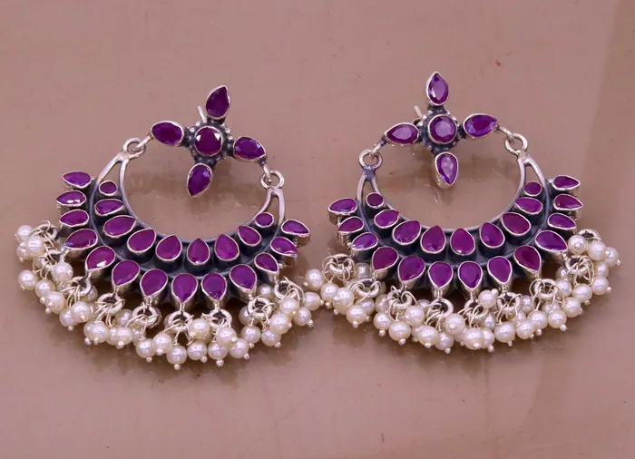 925 sterling silver handmade stylish modern chandelier drop dangle stud earring fabulous hanging pearl with gemstone tribal jewelry s718 TRIBAL ORNAMENTS Earrings