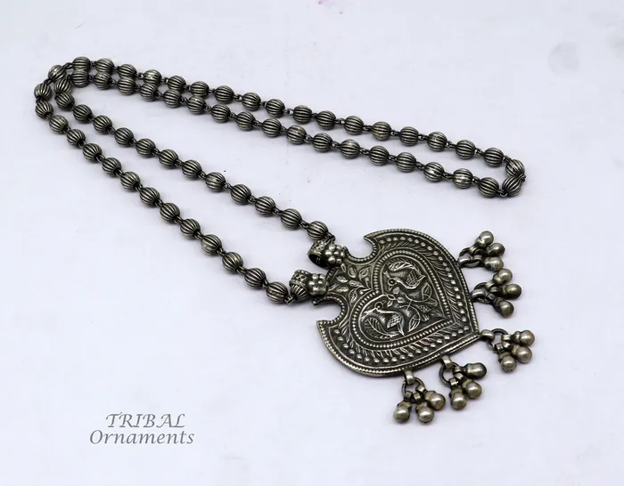 925 Sterling silver handmade vintage design pendant with beaded necklace hangings bells excellent tribal ethnic jewelry Rajasthan set518 TRIBAL ORNAMENTS Necklaces 925 Sterling silver handmade vintage design pendant with beaded necklace hangings bells excellent tribal ethnic jewelry Rajasthan set518 TRIBAL ORNAMENTS Necklaces