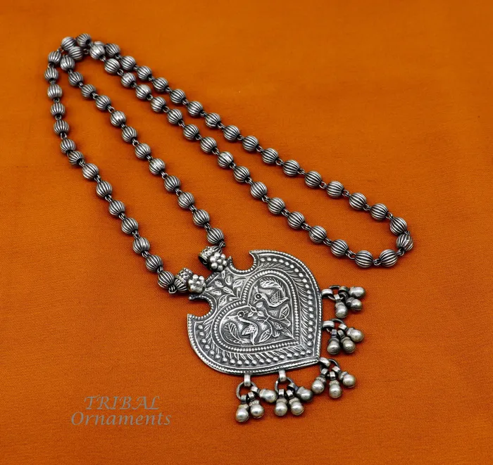925 Sterling silver handmade vintage design pendant with beaded necklace hangings bells excellent tribal ethnic jewelry Rajasthan set518 TRIBAL ORNAMENTS Necklaces 925 Sterling silver handmade vintage design pendant with beaded necklace hangings bells excellent tribal ethnic jewelry Rajasthan set518 TRIBAL ORNAMENTS Necklaces