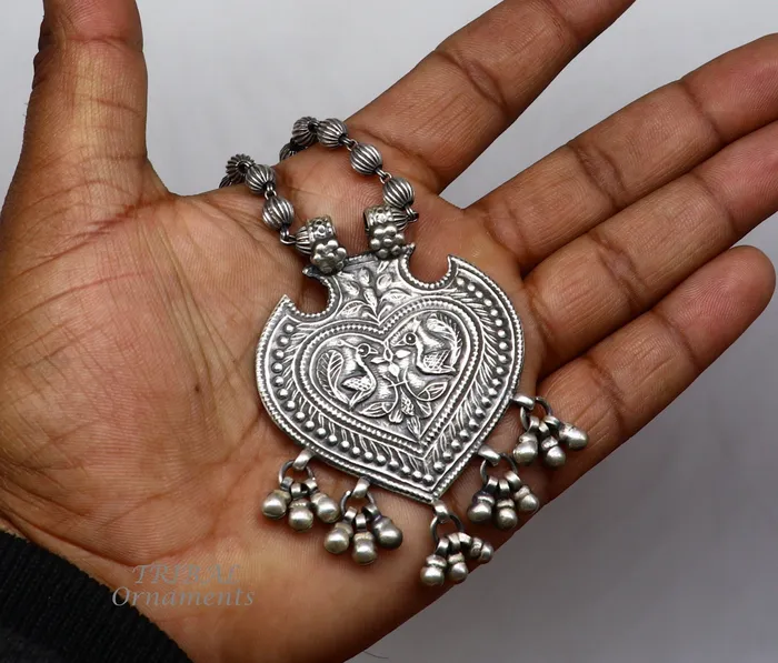 925 Sterling silver handmade vintage design pendant with beaded necklace hangings bells excellent tribal ethnic jewelry Rajasthan set518 TRIBAL ORNAMENTS Necklaces 925 Sterling silver handmade vintage design pendant with beaded necklace hangings bells excellent tribal ethnic jewelry Rajasthan set518 TRIBAL ORNAMENTS Necklaces