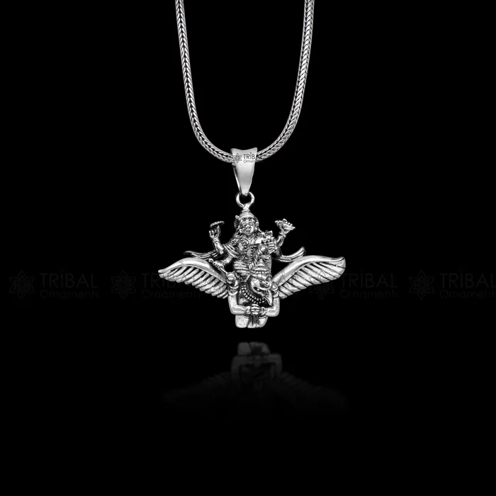 925 sterling silver Hindu idol Lord Vishnu with Garuda pendant unisex locket pendant sspm516 TRIBAL ORNAMENTS Necklaces
