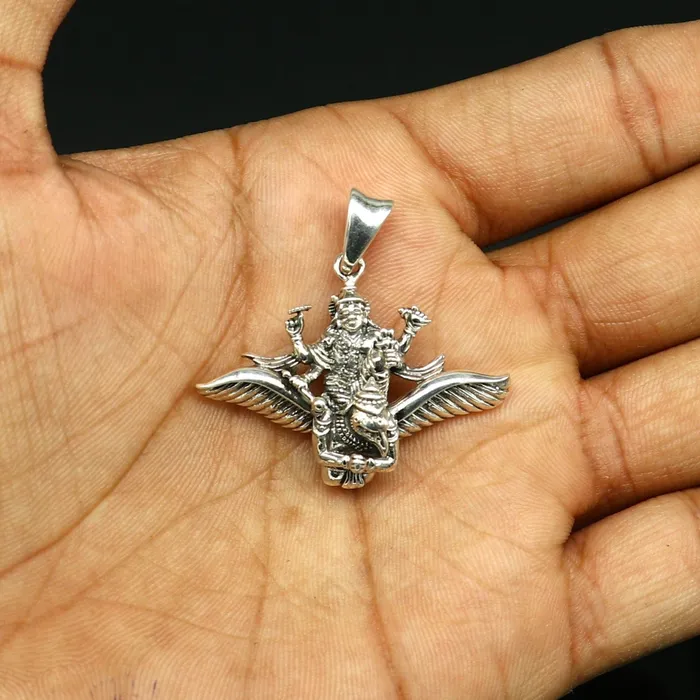 925 sterling silver Hindu idol Lord Vishnu with Garuda pendant unisex locket pendant sspm516 TRIBAL ORNAMENTS Necklaces