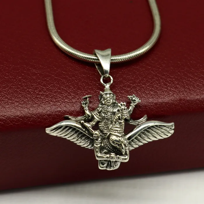 925 sterling silver Hindu idol Lord Vishnu with Garuda pendant unisex locket pendant sspm516 TRIBAL ORNAMENTS Necklaces