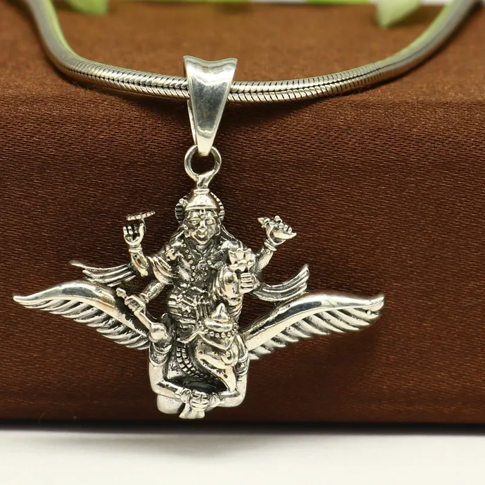 925 sterling silver Hindu idol Lord Vishnu with Garuda pendant unisex locket pendant sspm516 TRIBAL ORNAMENTS Necklaces
