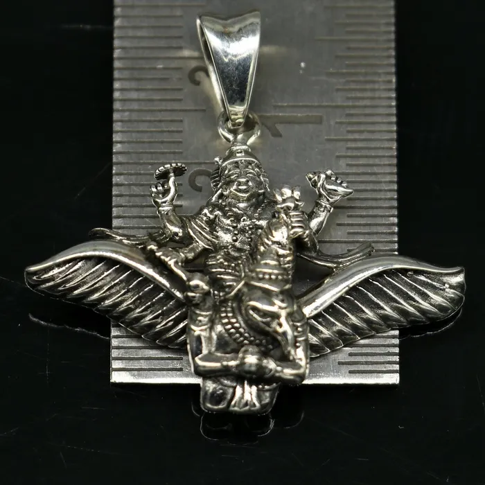 925 sterling silver Hindu idol Lord Vishnu with Garuda pendant unisex locket pendant sspm516 TRIBAL ORNAMENTS Necklaces